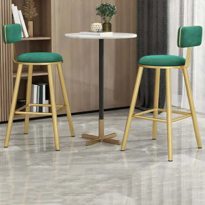 Green Metal Upholstered Low-Back Bar Stool with Footrest — 1 Piece / Black
