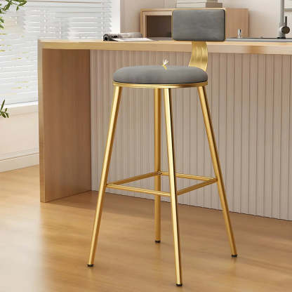 Green Metal Upholstered Low-Back Bar Stool with Footrest — 1 Piece / Off-White