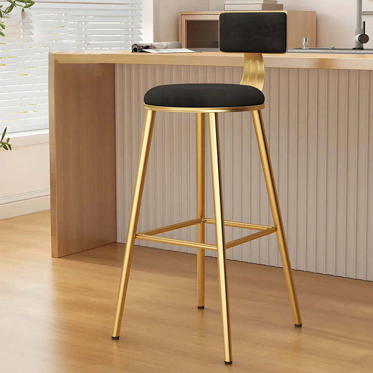 Luxury low-back upholstered green bar & counter stools, Lighom — 26" H x 16" Dia / Counter Stool(26"H) / Black