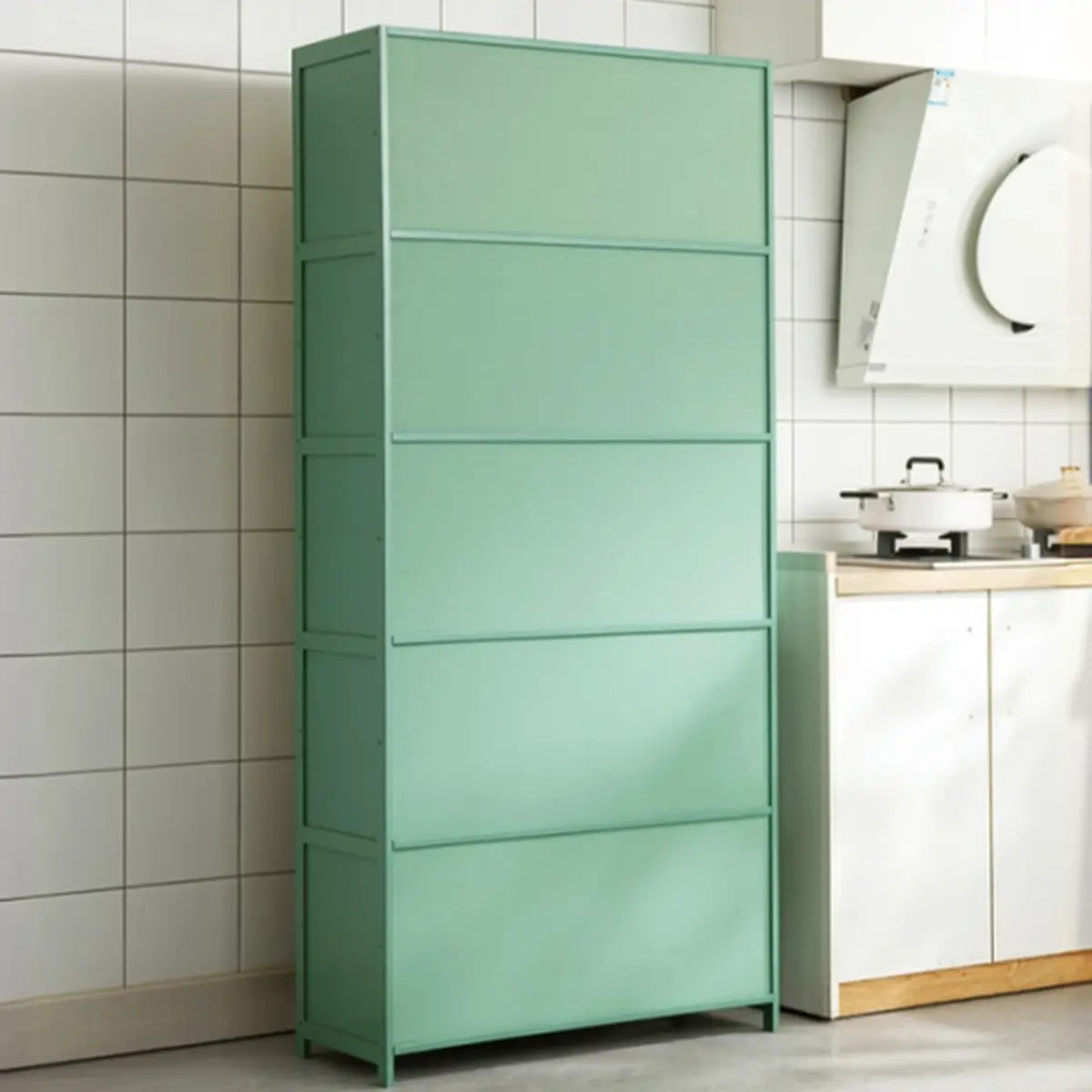 Green Wood Rectangular Kitchen China Cabinet