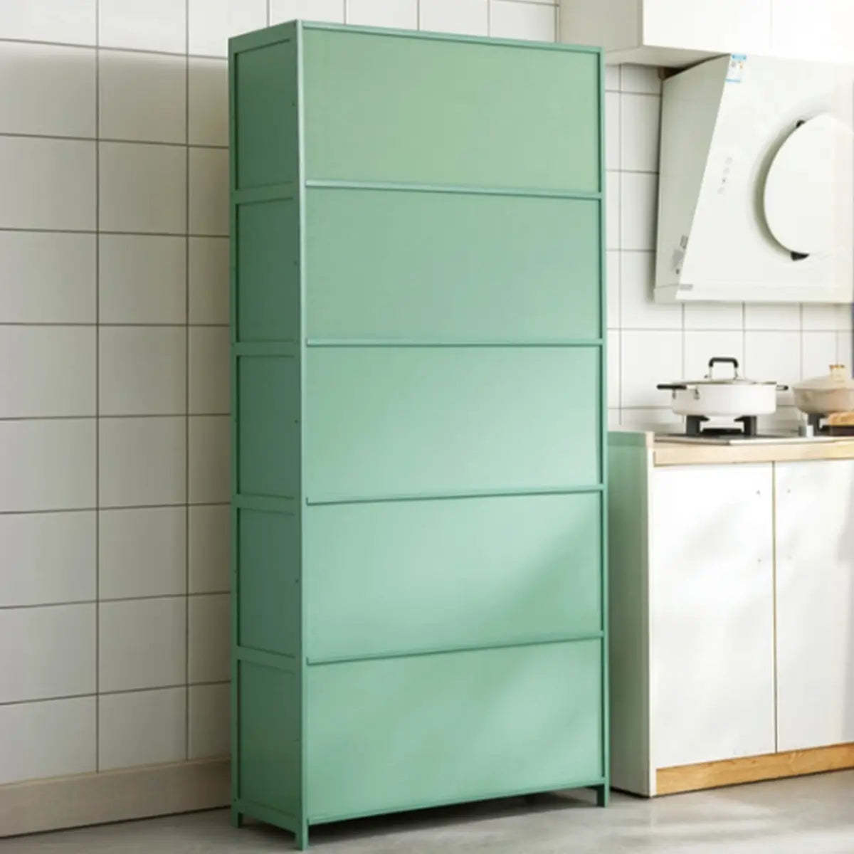 Green Wood Rectangular Kitchen China Cabinet