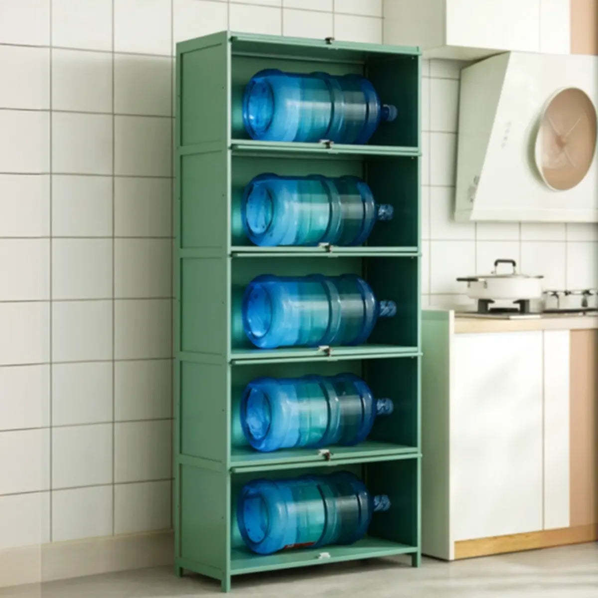 Green Wood Rectangular Kitchen China Cabinet