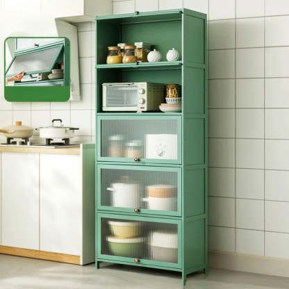Green Wood Rectangular Kitchen China Cabinet