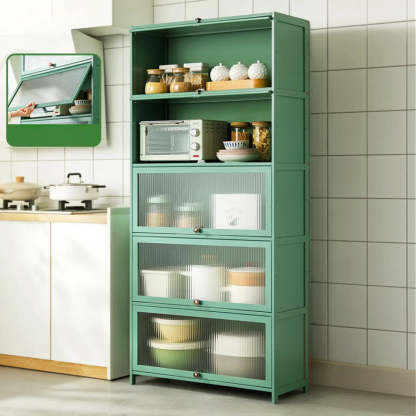Green Wood Rectangular Kitchen China Cabinet