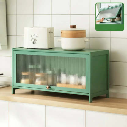 Green Wood Rectangular Kitchen China Cabinet