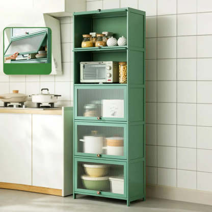Green Wood Rectangular Kitchen China Cabinet
