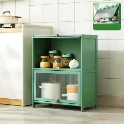 Green Wood Rectangular Kitchen China Cabinet