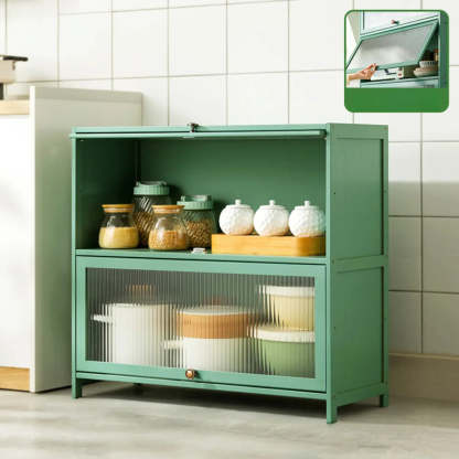 Green Wood Rectangular Kitchen China Cabinet