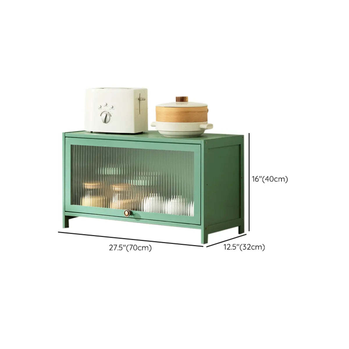 Green Wood Rectangular Kitchen China Cabinet