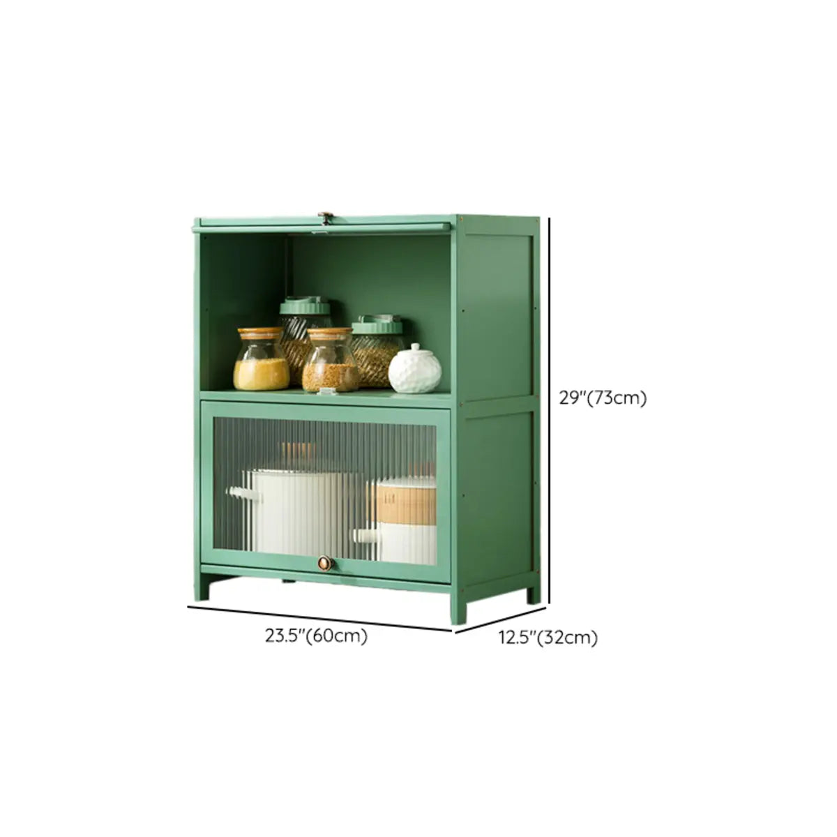 Green Wood Rectangular Kitchen China Cabinet