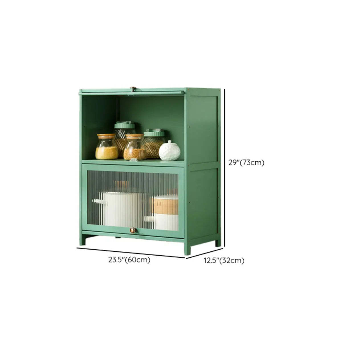 Green Wood Rectangular Kitchen China Cabinet