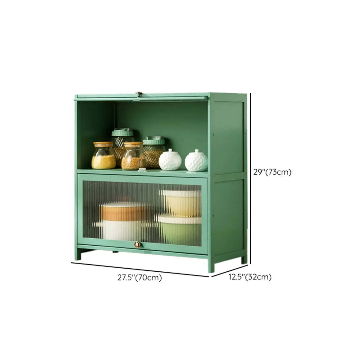 Green Wood Rectangular Kitchen China Cabinet