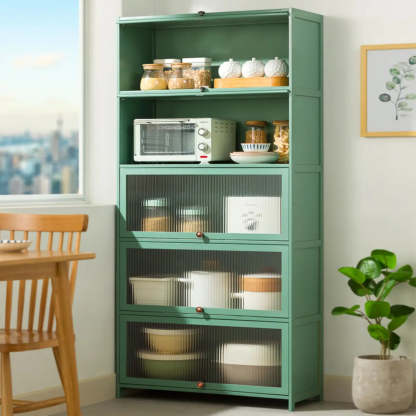 Green Wood Rectangular Kitchen China Cabinet
