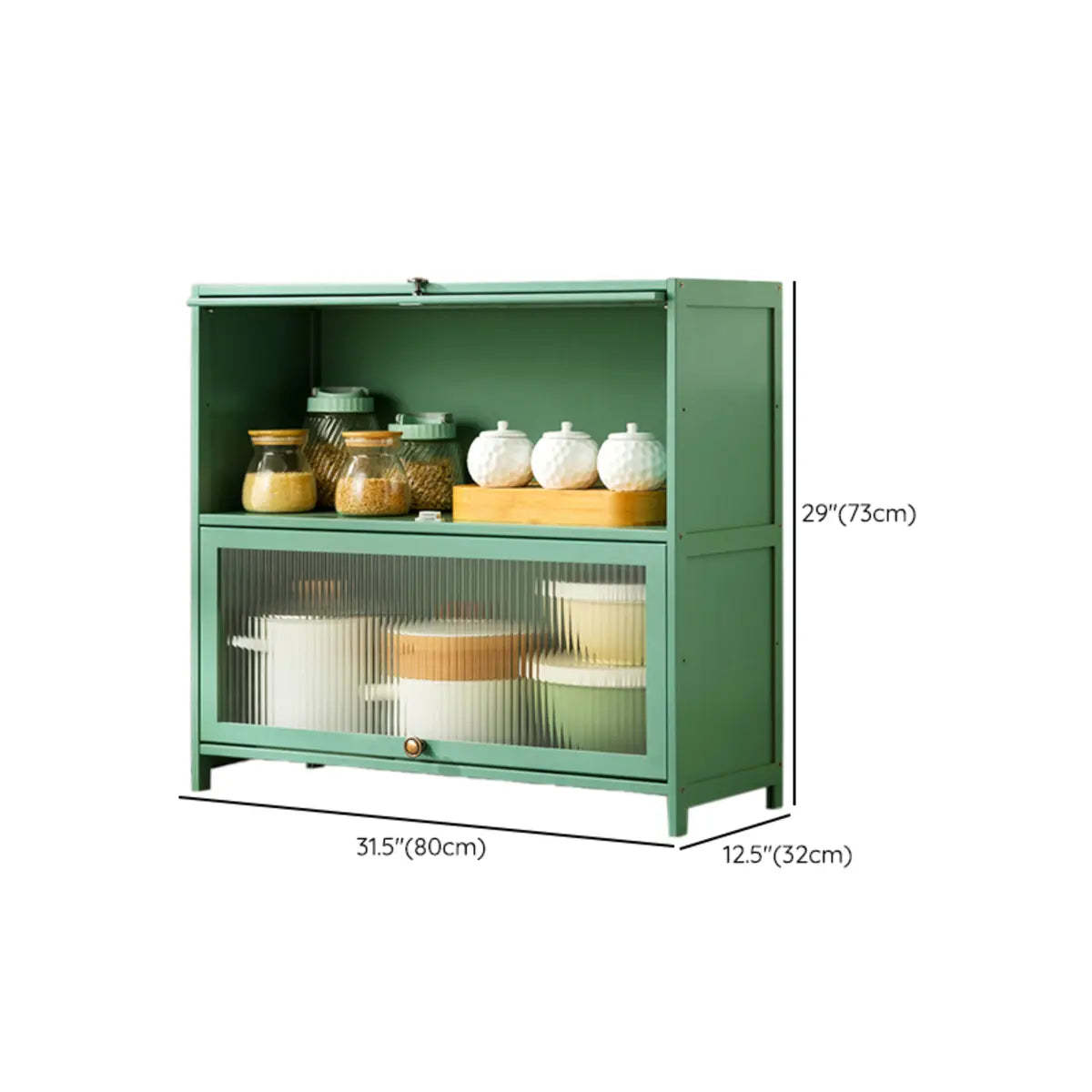 Green Wood Rectangular Kitchen China Cabinet