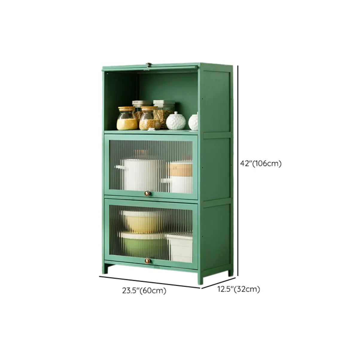 Green Wood Rectangular Kitchen China Cabinet
