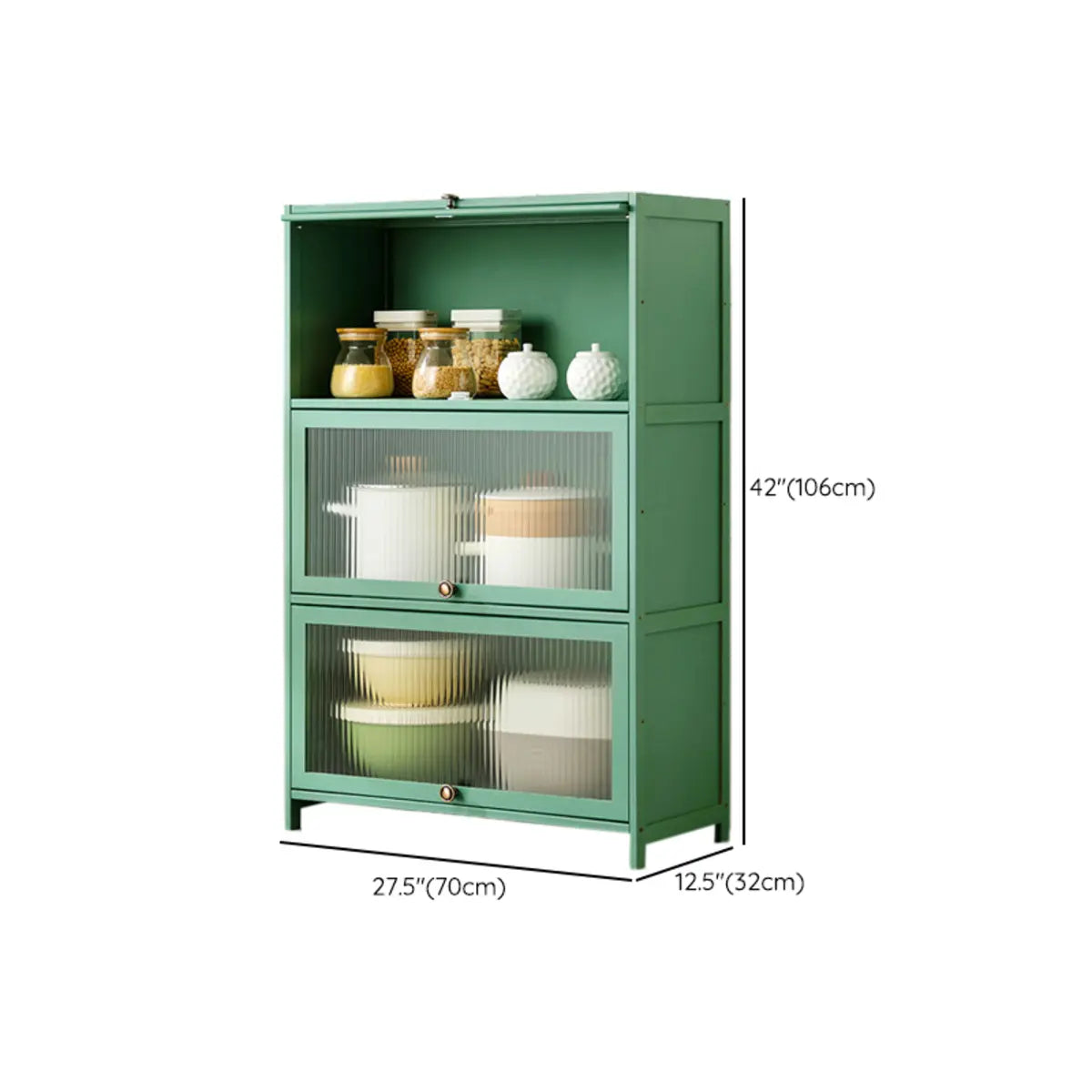 Green Wood Rectangular Kitchen China Cabinet