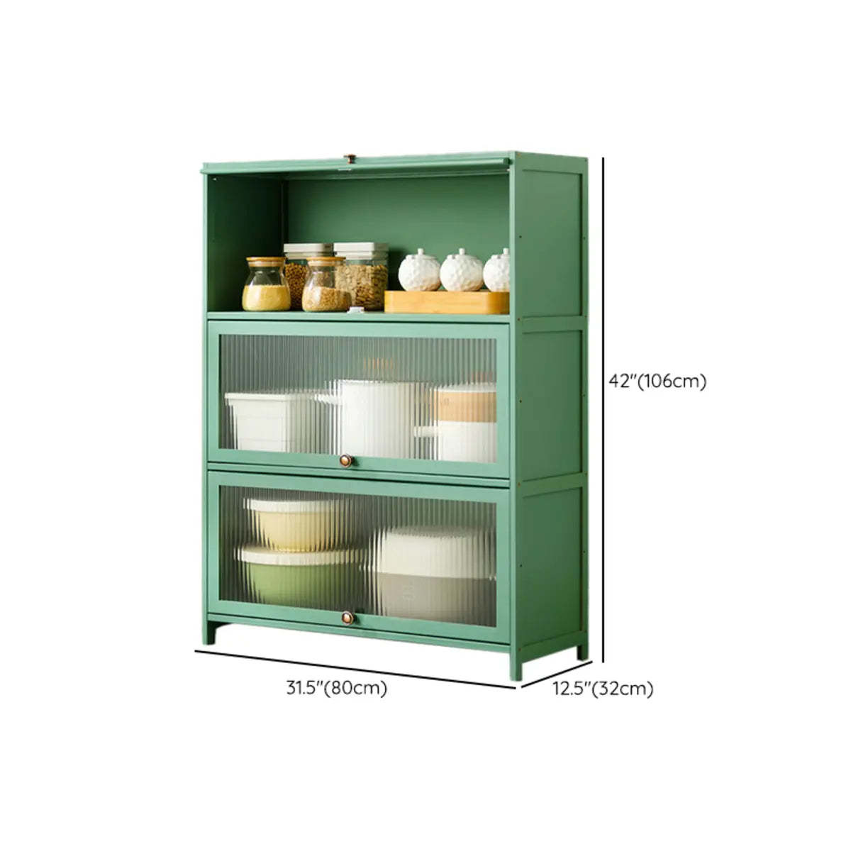 Green Wood Rectangular Kitchen China Cabinet