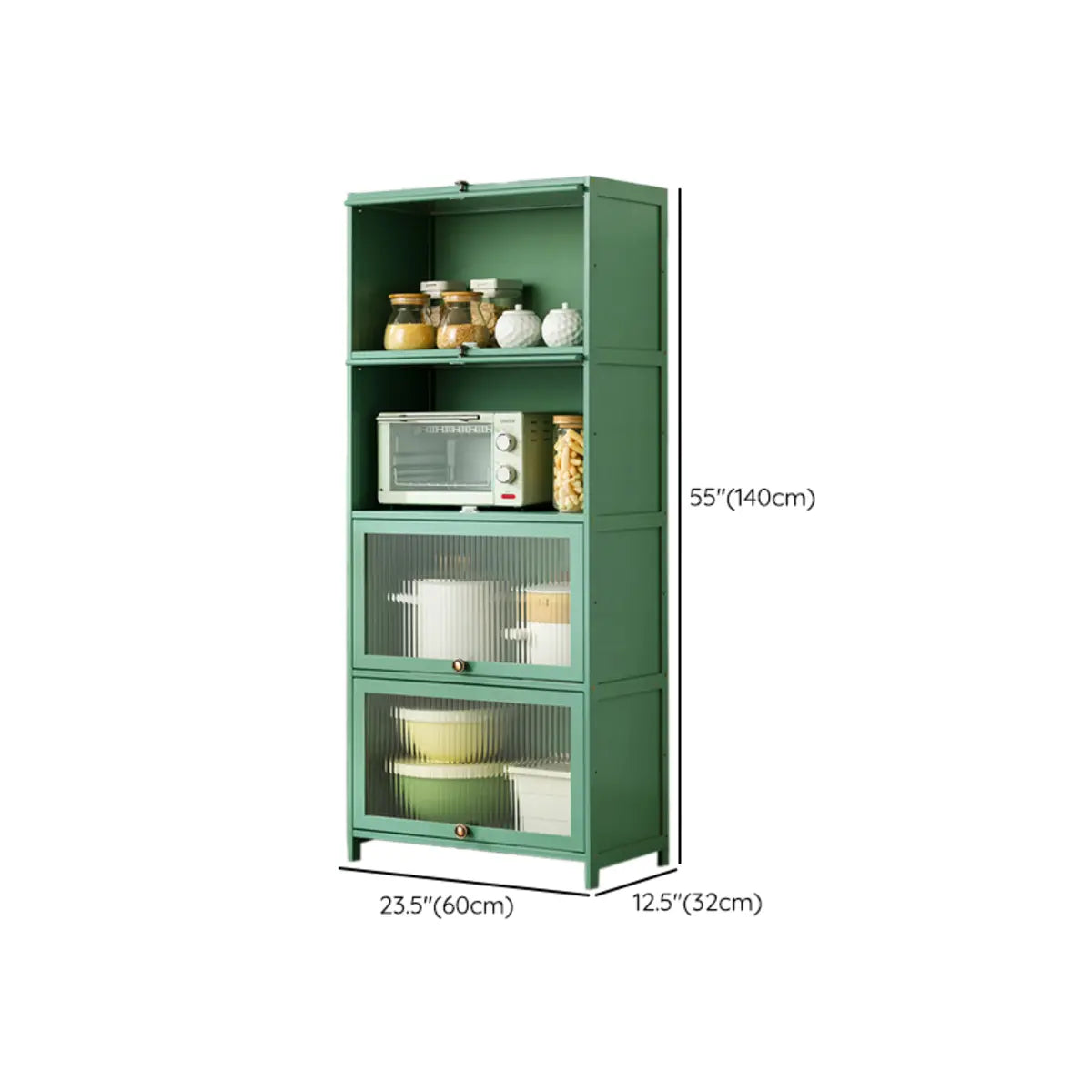 Green Wood Rectangular Kitchen China Cabinet