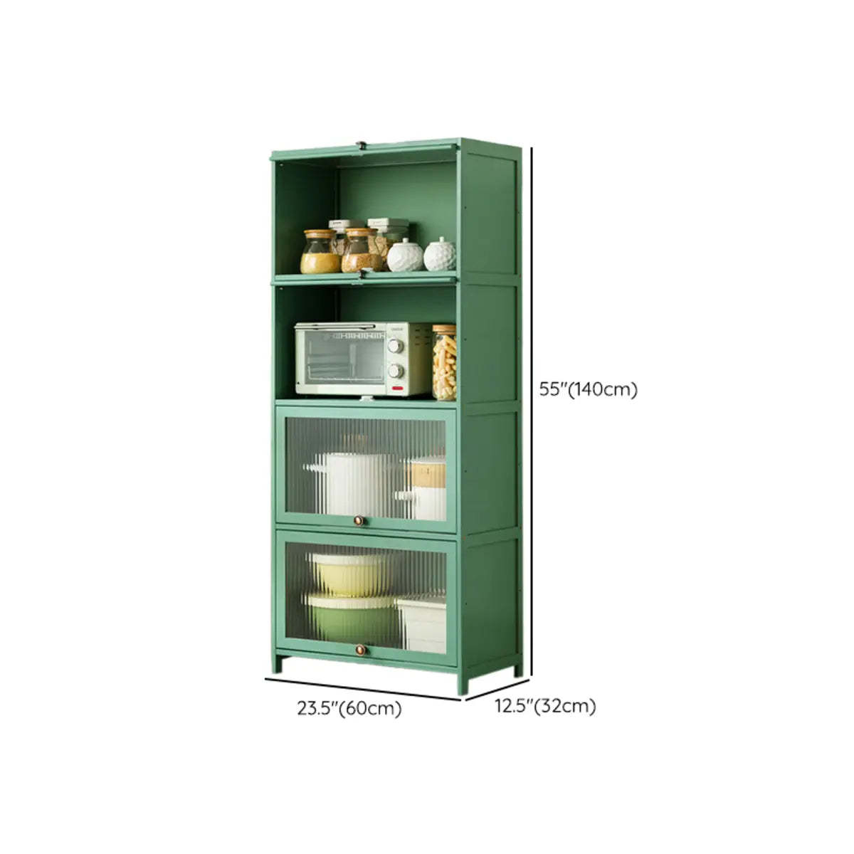 Green Wood Rectangular Kitchen China Cabinet