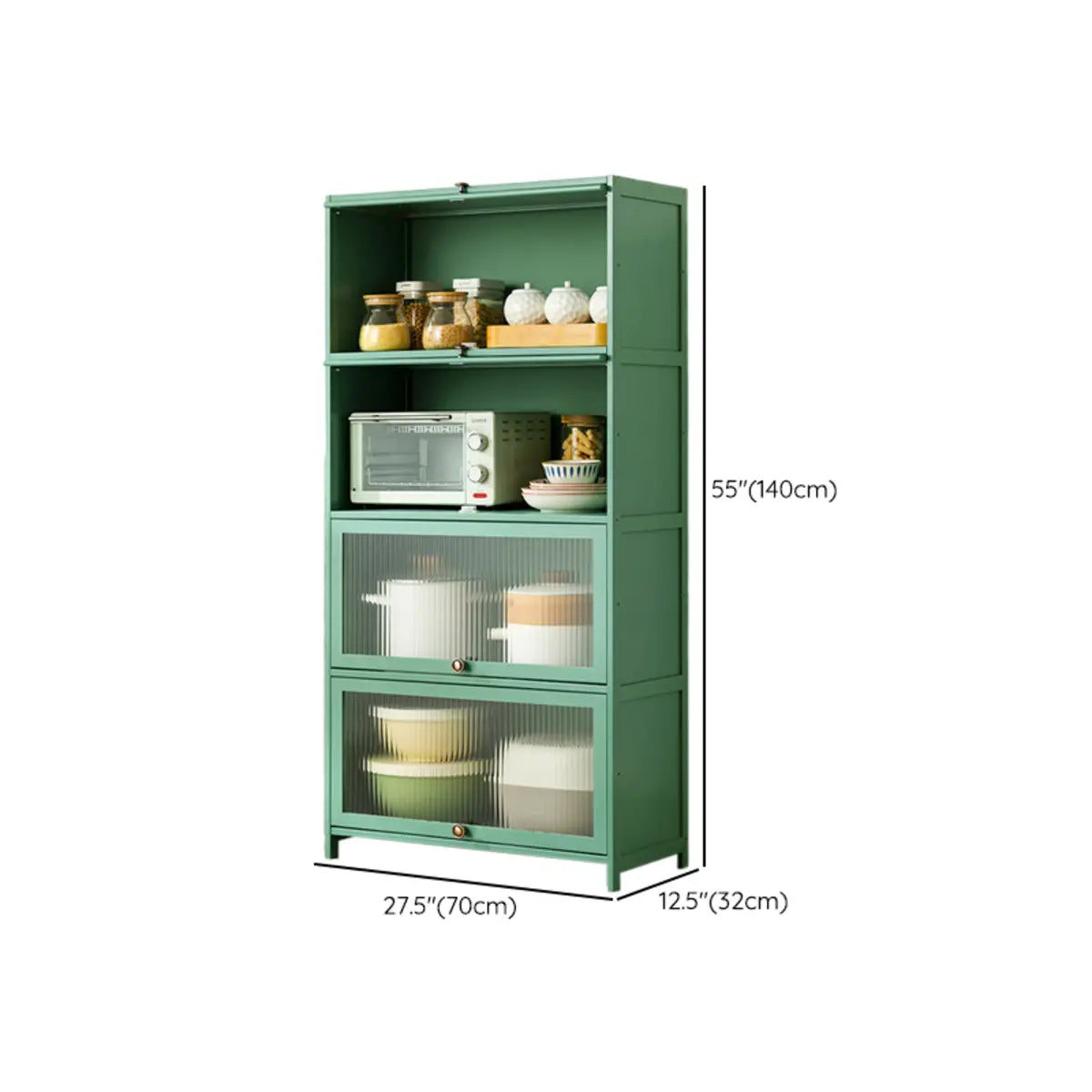 Green Wood Rectangular Kitchen China Cabinet