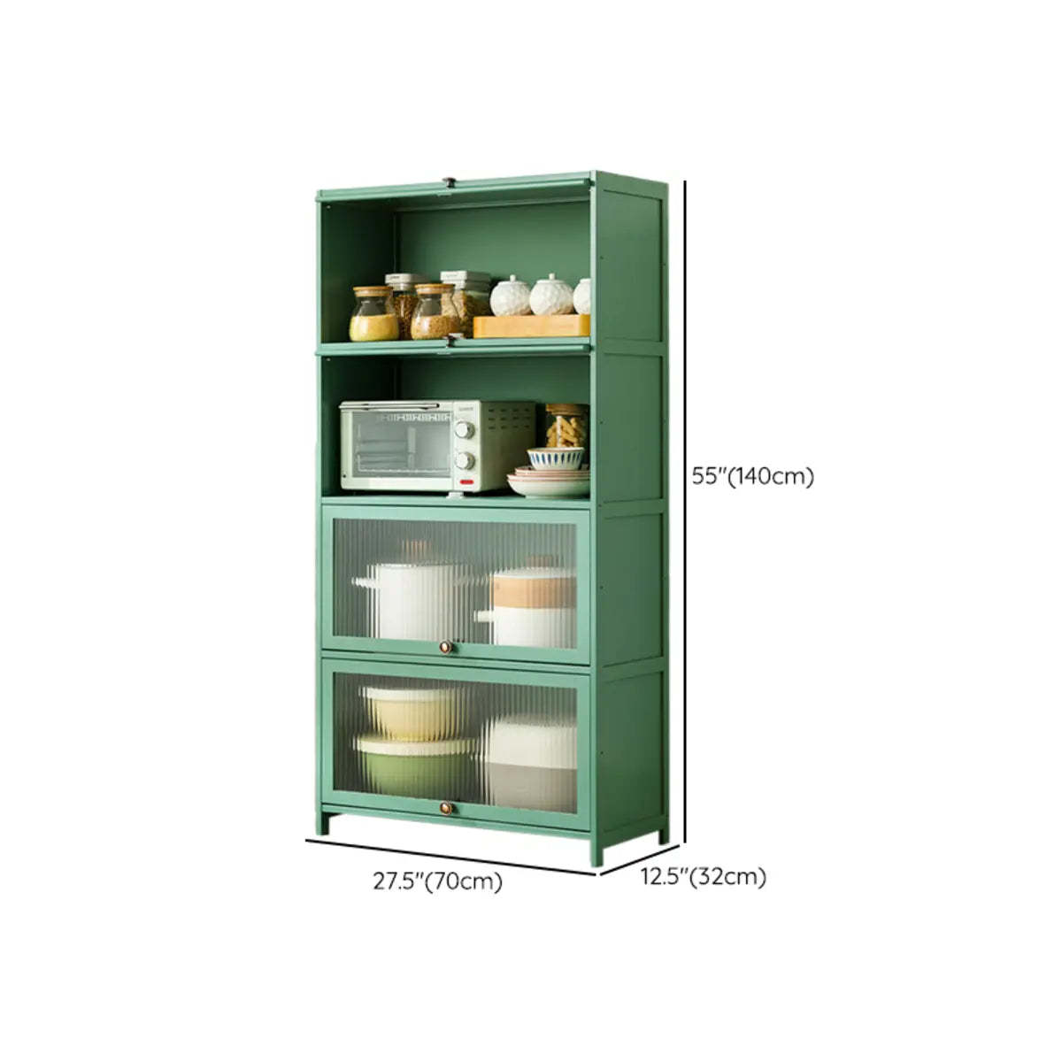 Green Wood Rectangular Kitchen China Cabinet
