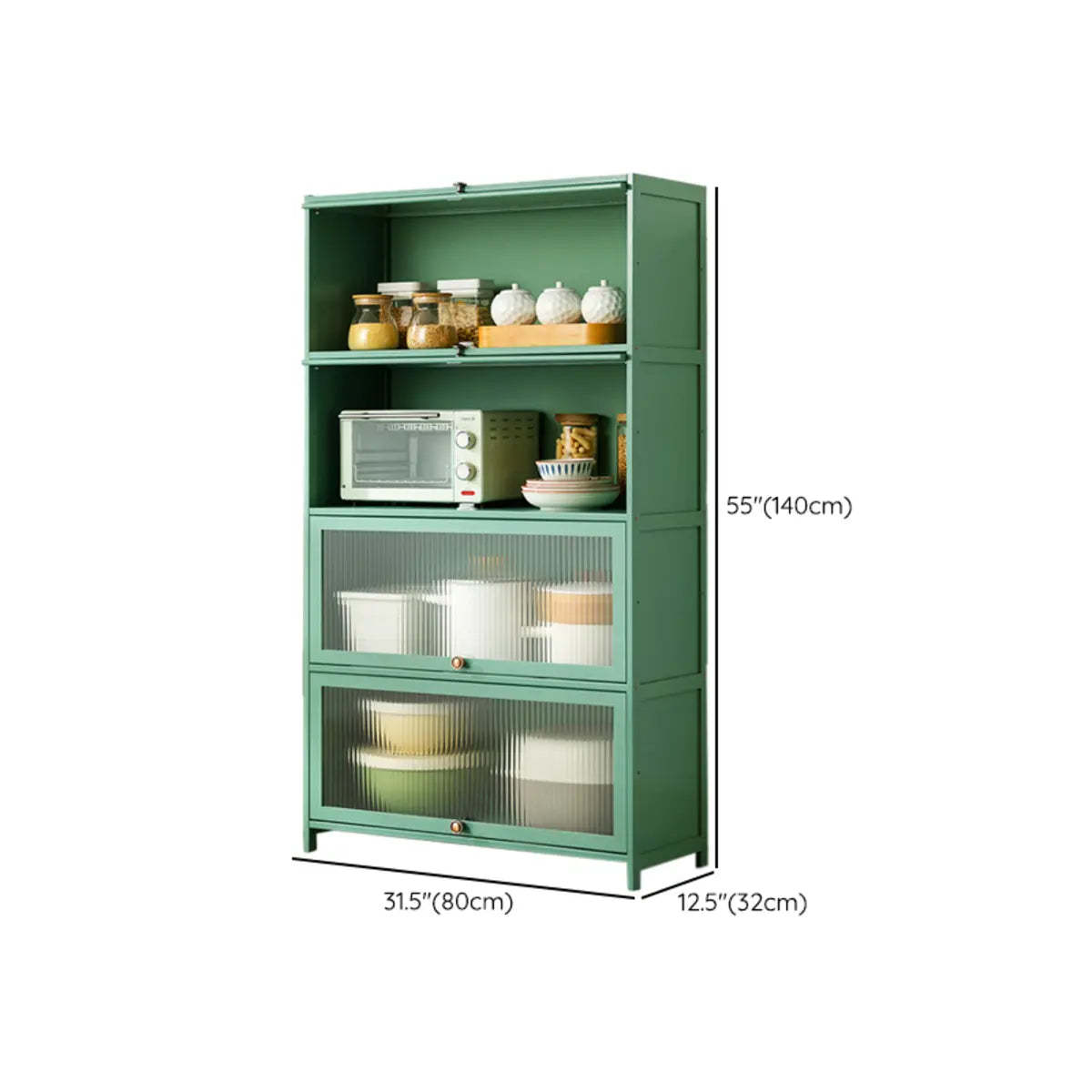 Green Wood Rectangular Kitchen China Cabinet