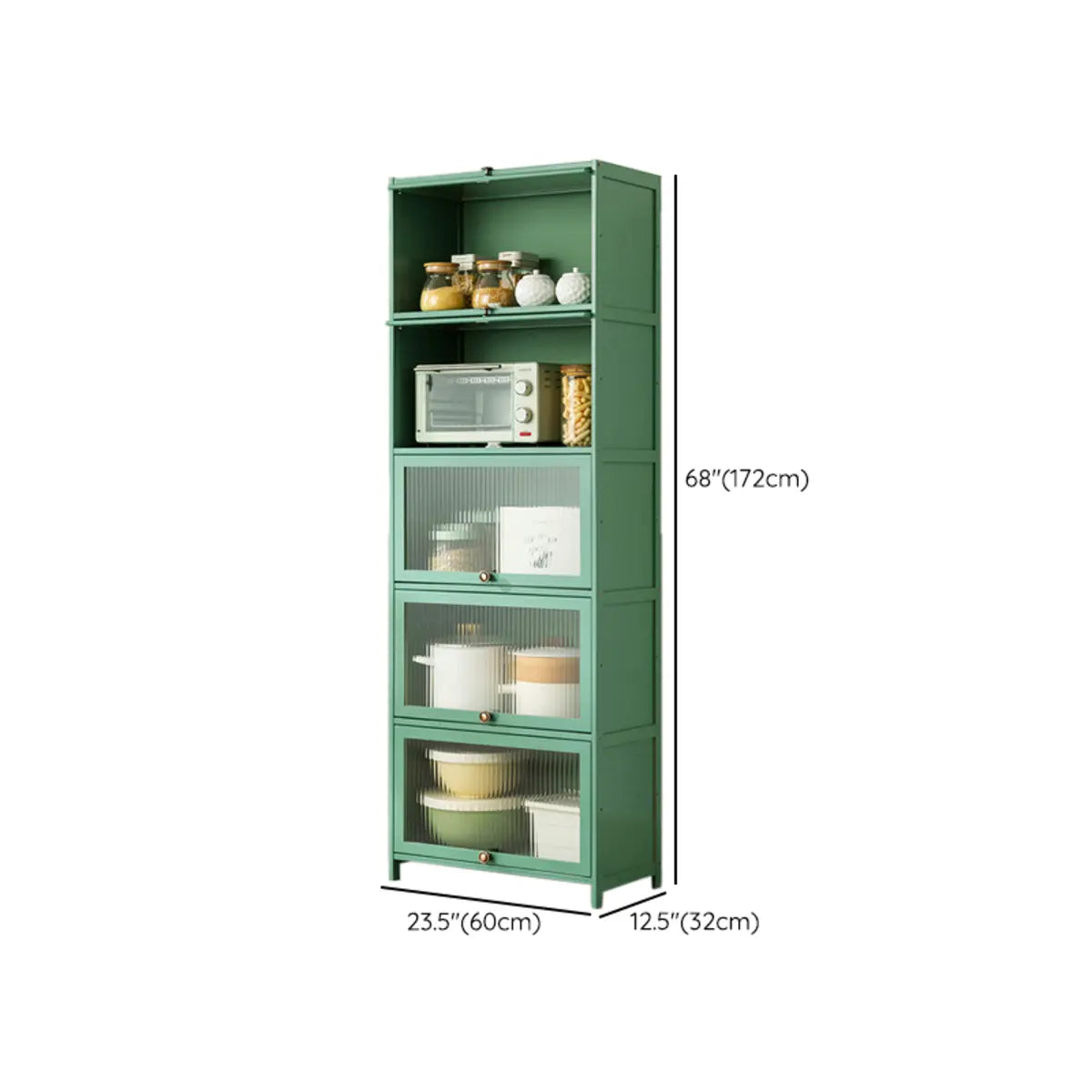 Green Wood Rectangular Kitchen China Cabinet
