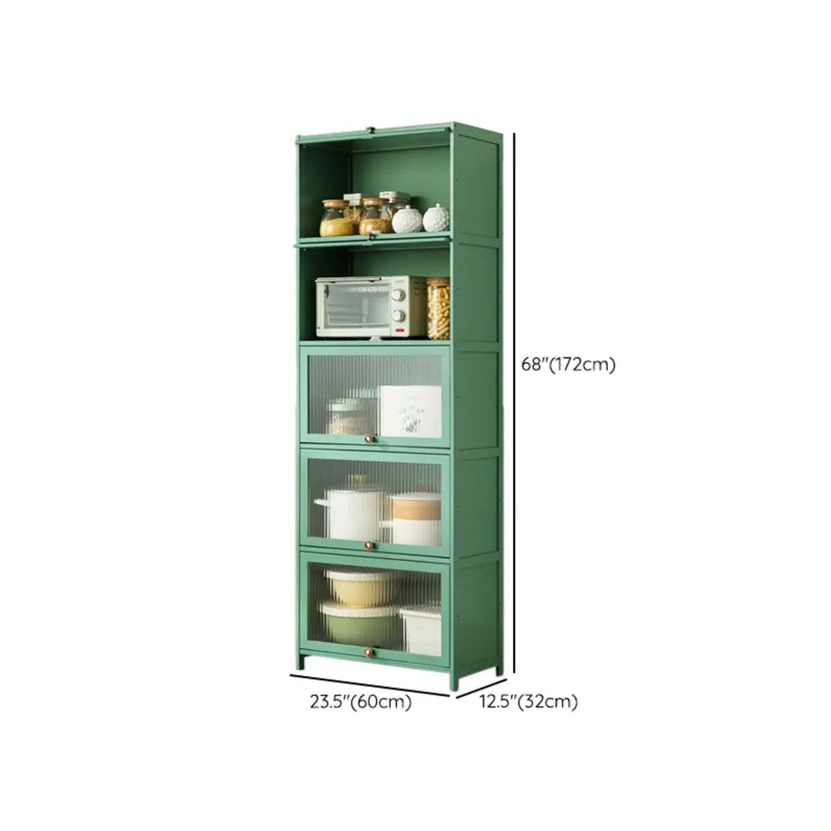 Green Wood Rectangular Kitchen China Cabinet