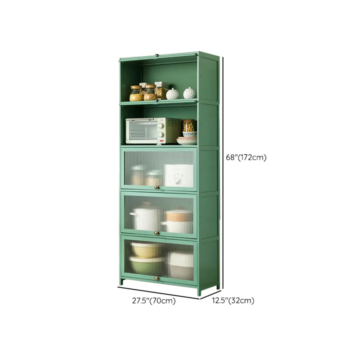 Green Wood Rectangular Kitchen China Cabinet