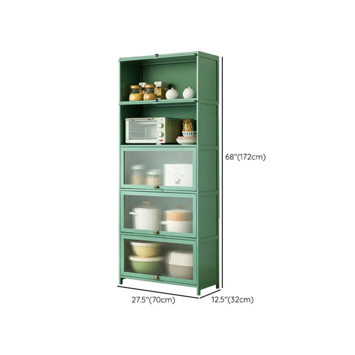 Green Wood Rectangular Kitchen China Cabinet