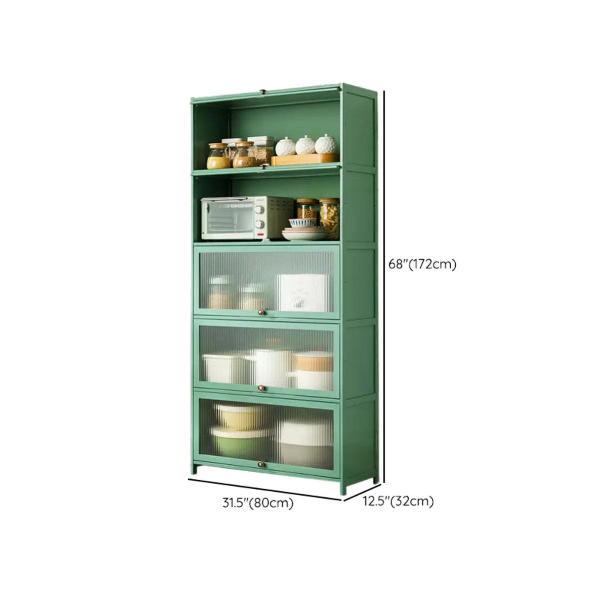 Green Wood Rectangular Kitchen China Cabinet