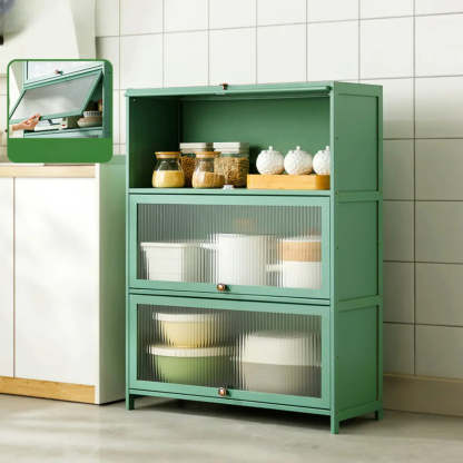 Green Wood Rectangular Kitchen China Cabinet