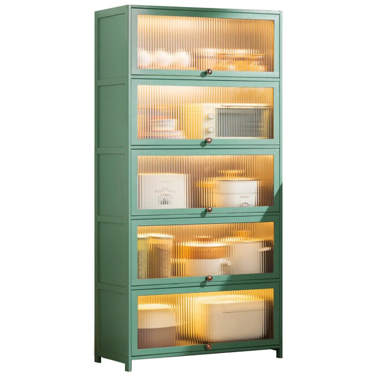 Green Wood Rectangular Kitchen China Cabinet