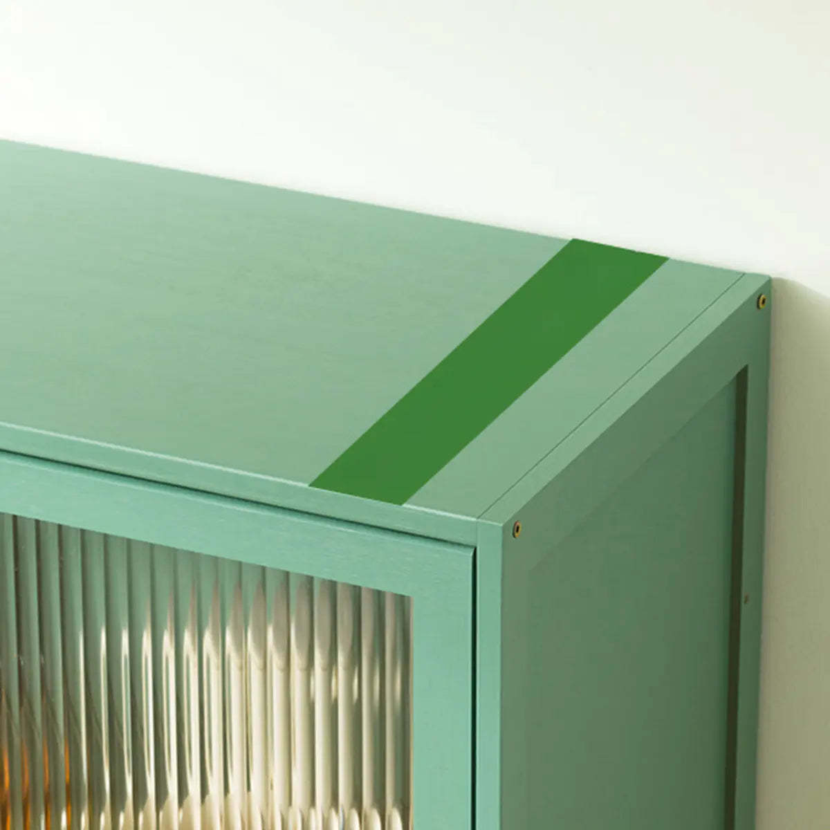 Green Wood Rectangular Kitchen China Cabinet