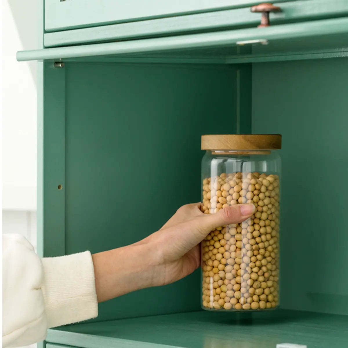 Green Wood Rectangular Kitchen China Cabinet