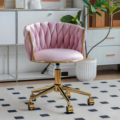 Green Round Velvet Swivel Adjustable Vanity Stool — Blue / 1 Piece