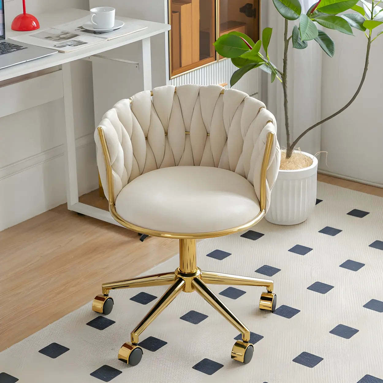 Green Round Velvet Swivel Adjustable Vanity Stool — Green / 2 Piece Set