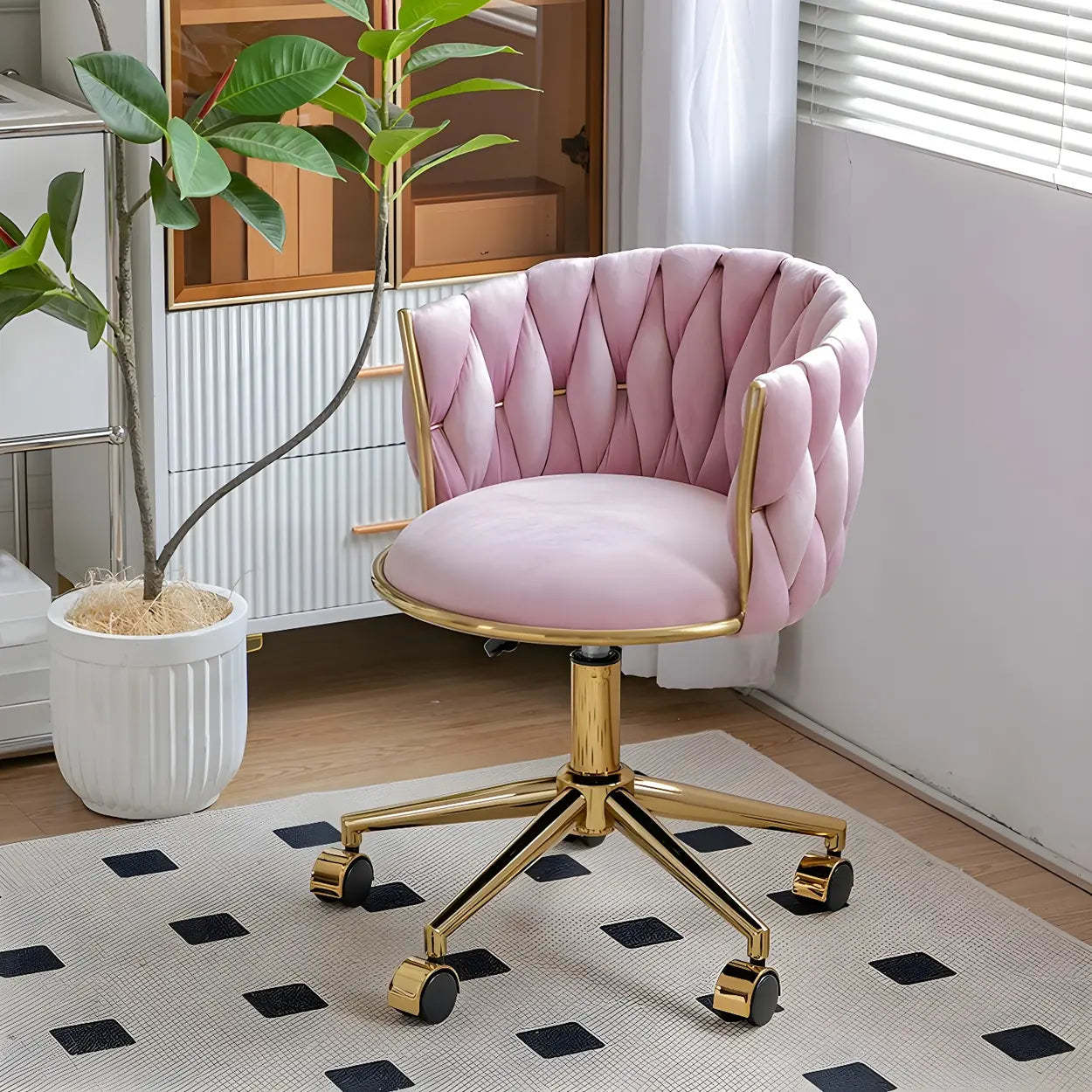 Green Round Velvet Swivel Adjustable Vanity Stool — Pink / 1 Piece