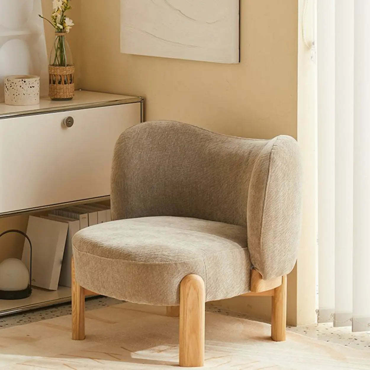 Green Scratch Resistant Flannel Accent Chair with Wood Legs — Gray / Natural / Flannel