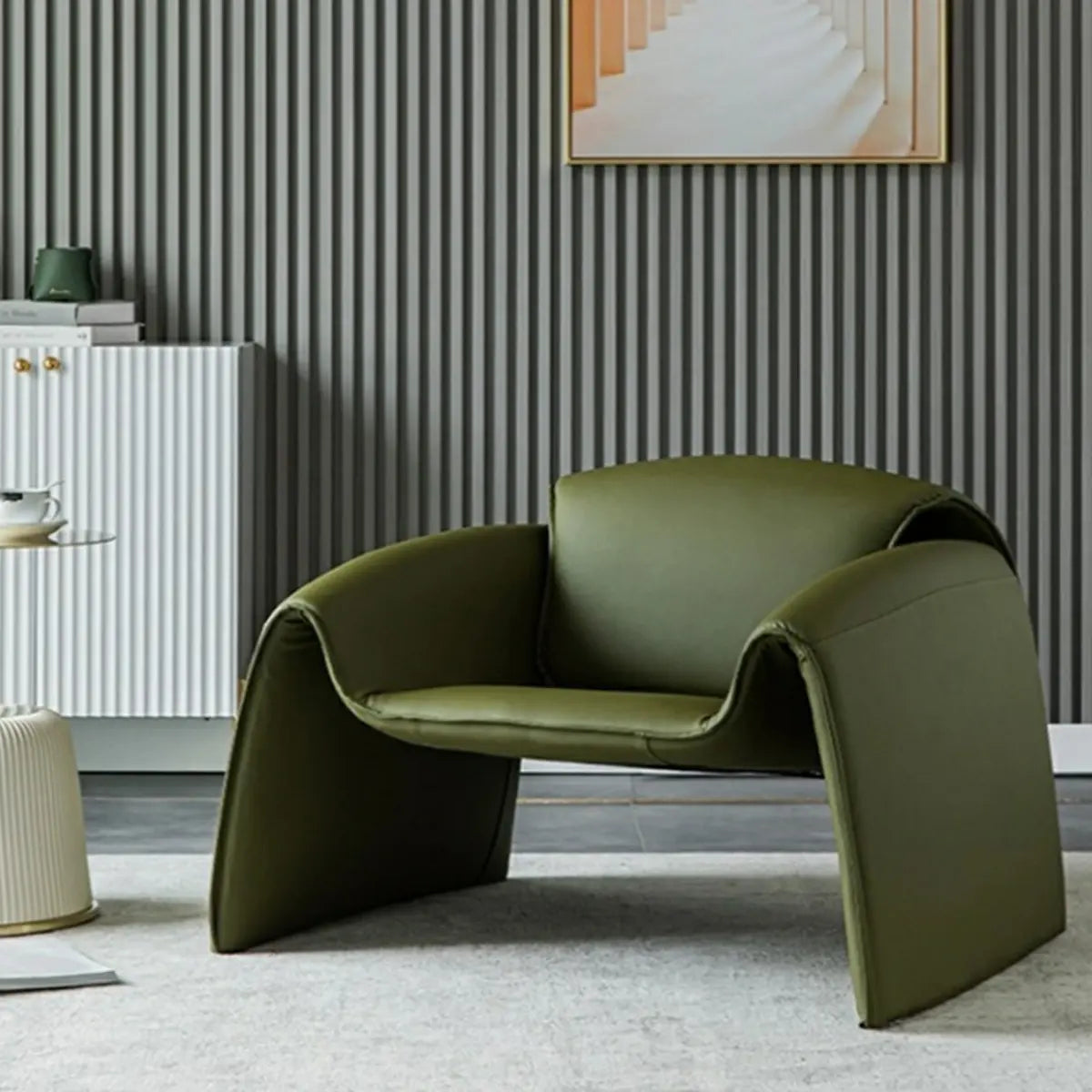 Green Scratch-Resistant Recessed-Arm Nappa Arm Chair