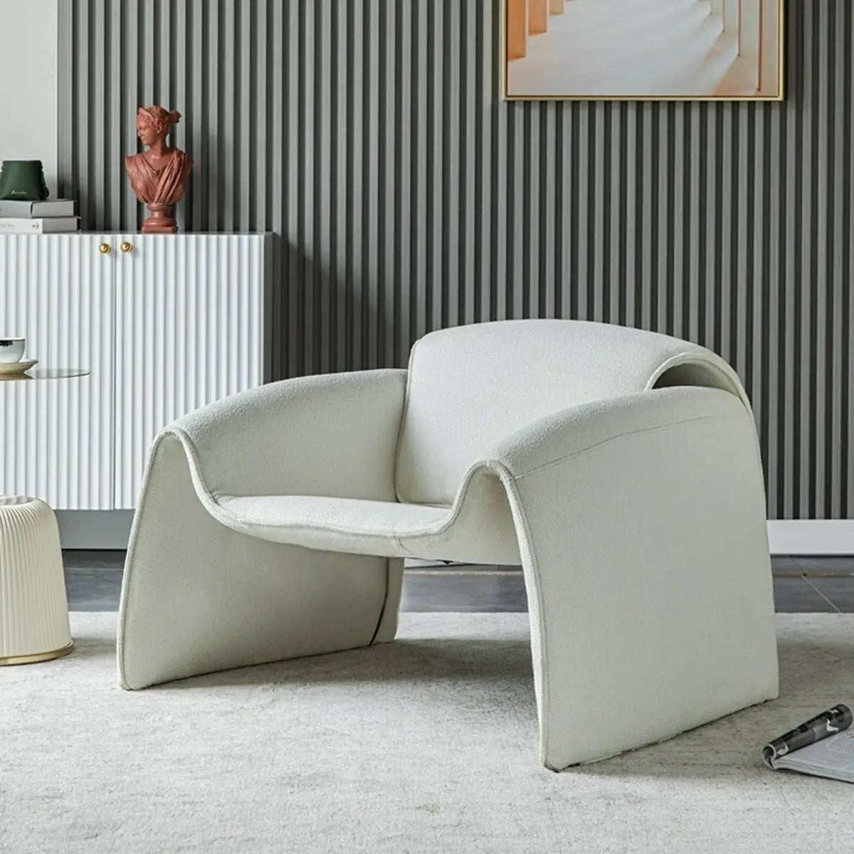 Green Scratch-Resistant Recessed-Arm Nappa Arm Chair — Off-White / Nappa