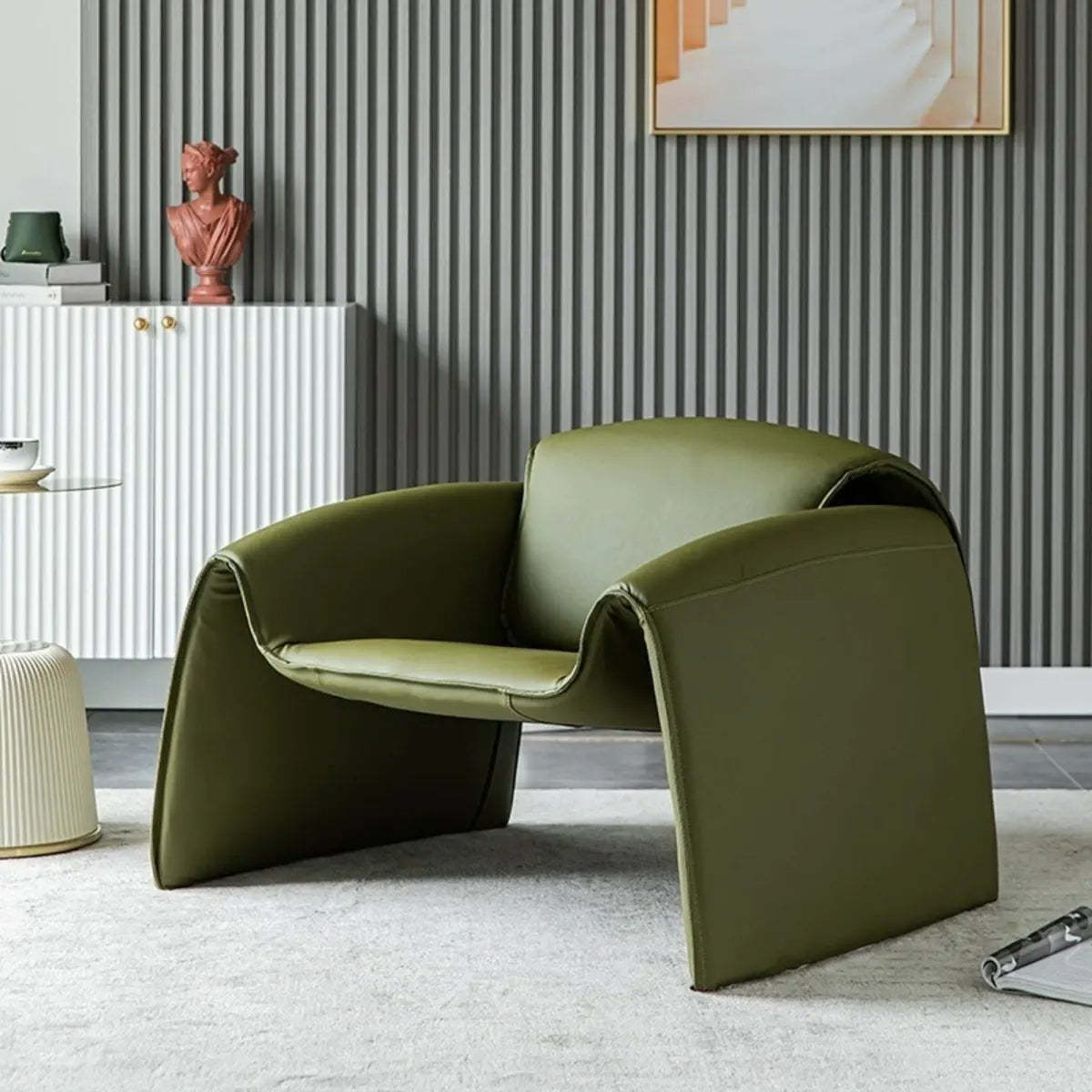 Green metal leather glass nappa recessed-arm accent chairs - modern