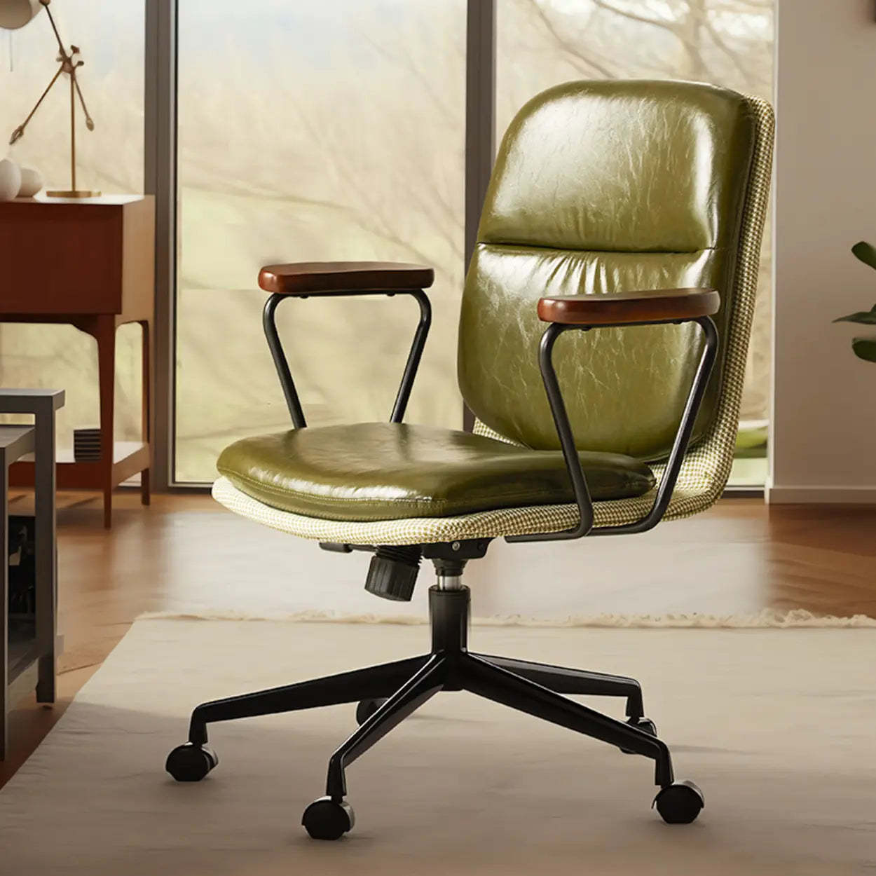 Green Swivel Leather Conference Office Chair — Black / Cow Leather