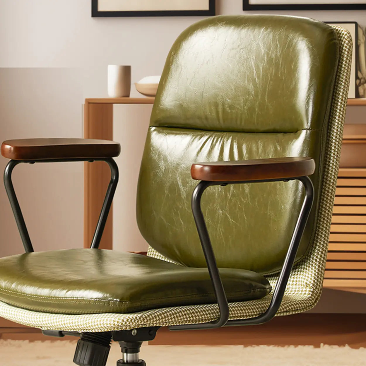 Green Swivel Leather Conference Office Chair — White / Respiratory Skin