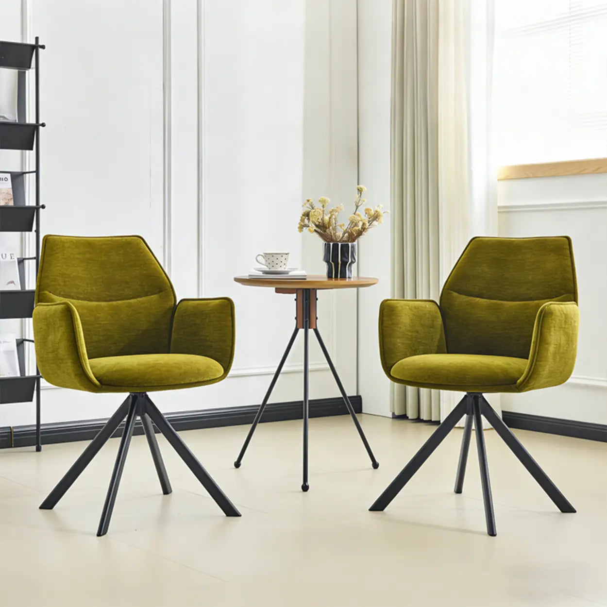 Modern Green High-Back Fabric Swivel Dining Chair — Green