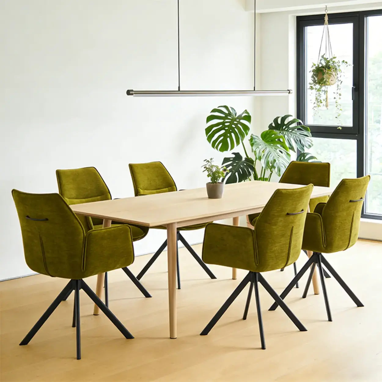 Lighom leather high-back green dining chairs & benches in fabric steel