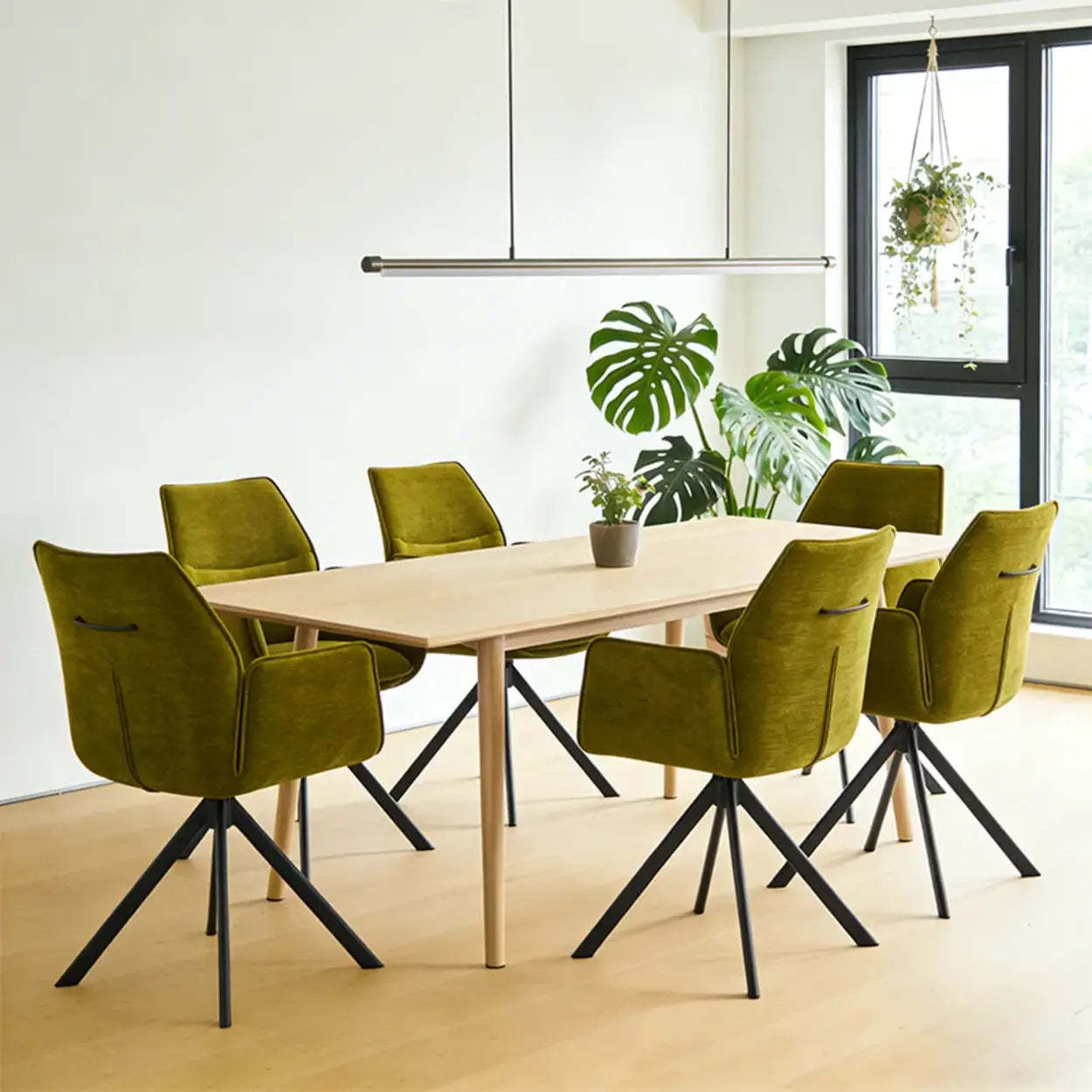 Modern Green High-Back Fabric Swivel Dining Chair