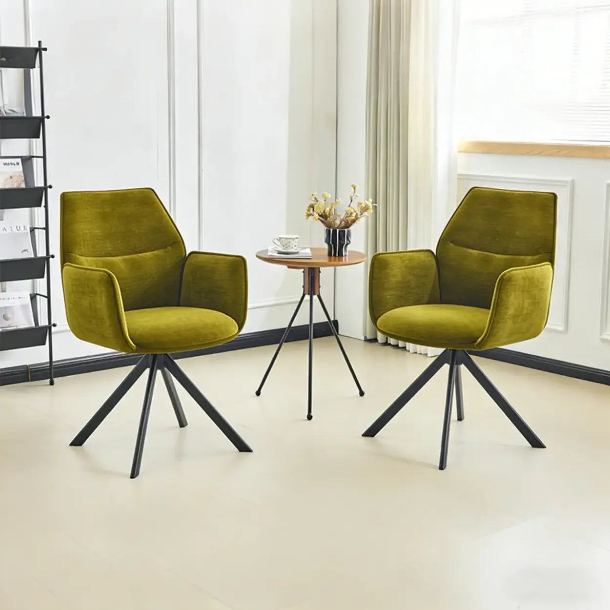 Modern Green High-Back Fabric Swivel Dining Chair