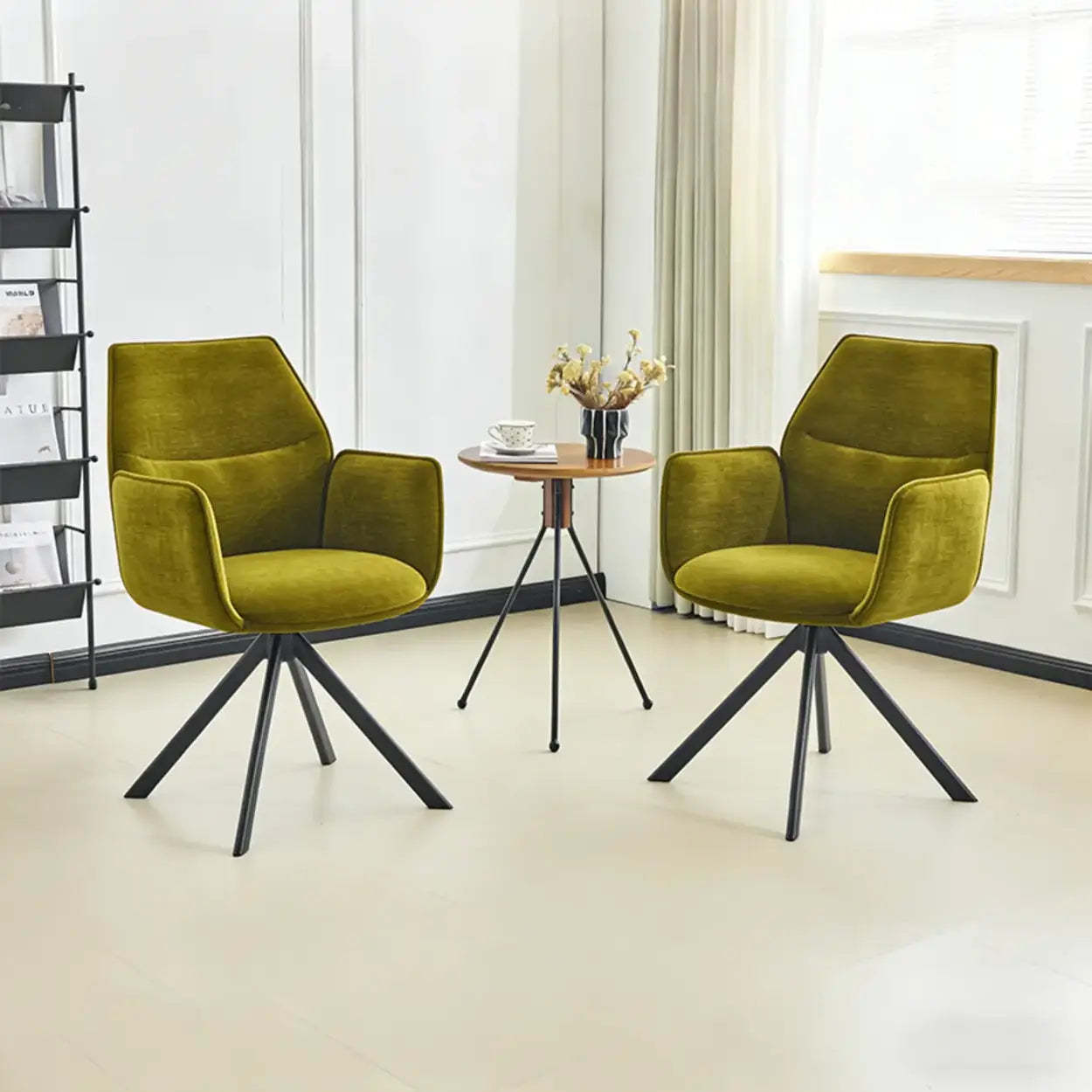 Modern Green High-Back Fabric Swivel Dining Chair