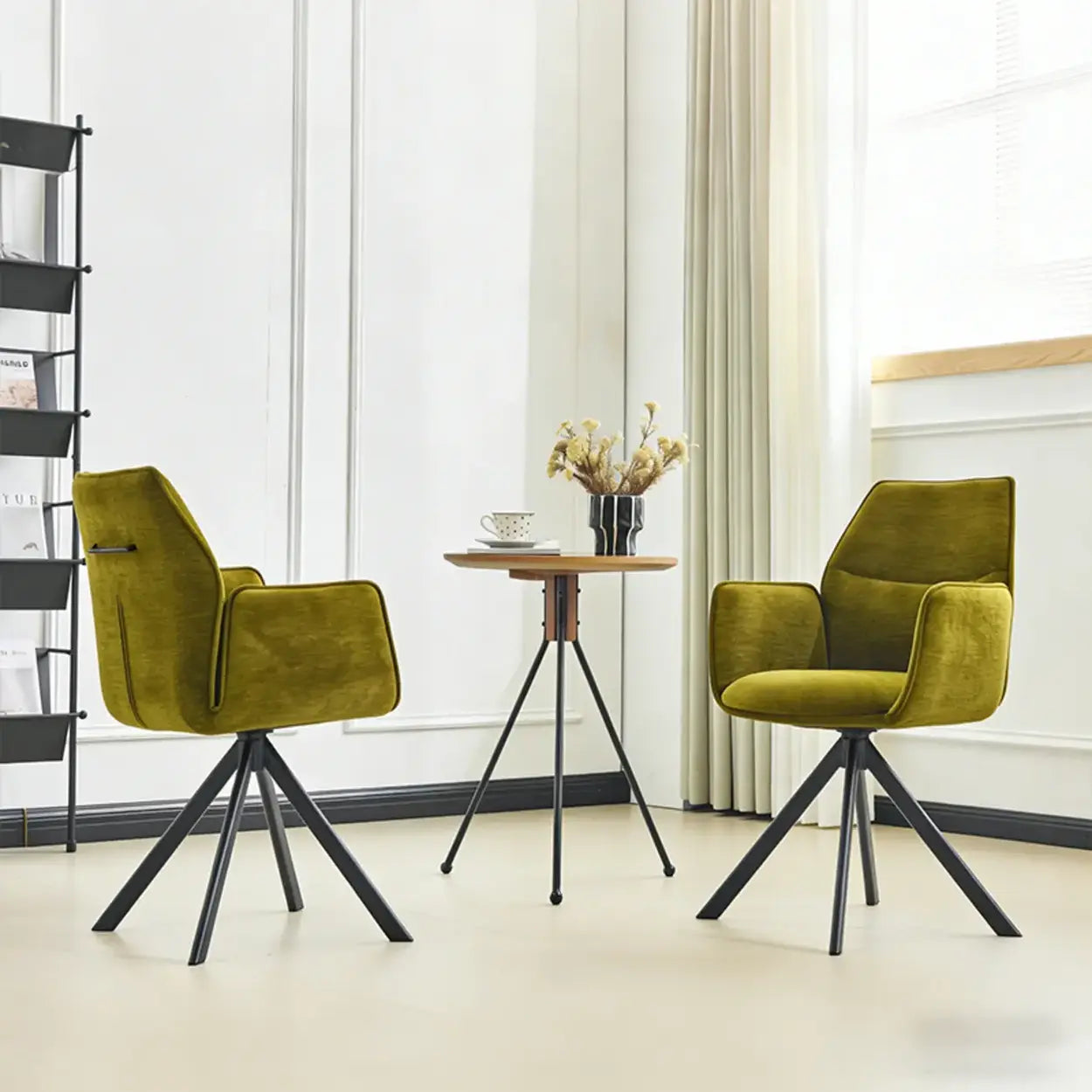 Modern Green High-Back Fabric Swivel Dining Chair